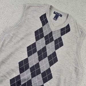 Davis & Squire Sweater Vest Mens XL Gray Argyle Extra Fine Merino Wool Knit